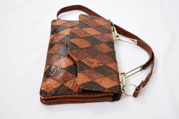 Exotic Patchwork Leather Handbag | Sculptural 50s… - image 8