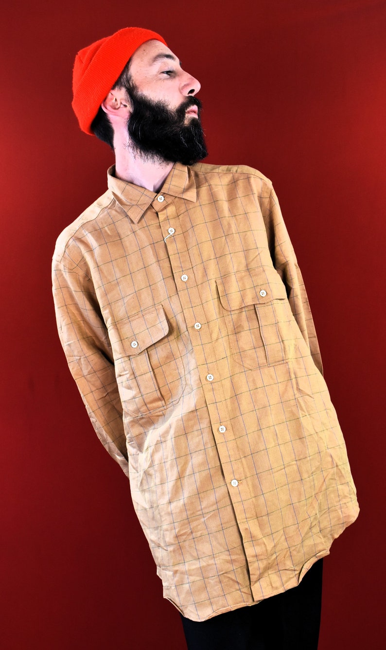 KRIZIA Designer Linen Shirt Brown Checkered Luxurious Made in Italy Linen Cotton Blend Mens Top Shirt Longsleeve Casual Shirt image 2