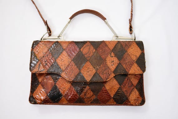Exotic Patchwork Leather Handbag | Sculptural 50s… - image 7