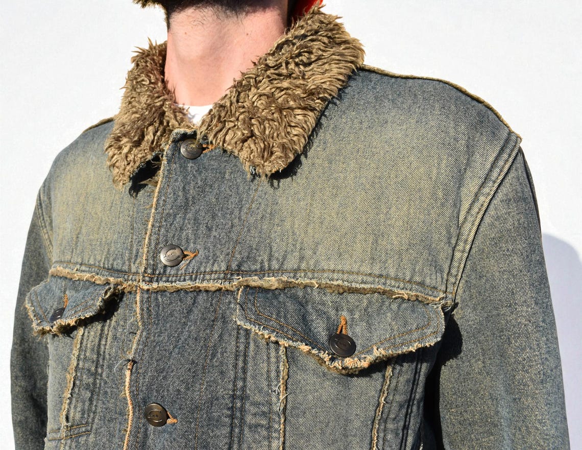 Just Cavalli Vintage Denim Jacket: Sherpa Faux Shearling Jean Coat Made in Italy (M), foto 4 di 5