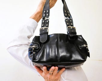 【archive】COBRA/leather shoulder bag(Y2K) Y2K Black Mini Shoulder Bag: Vintage Grunge Satchel With