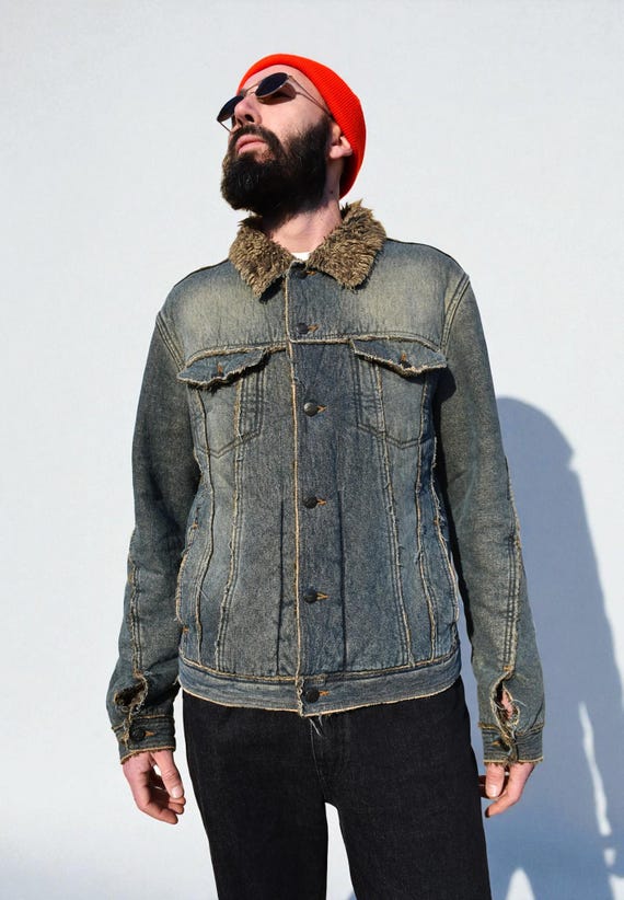 ジャケット・アウター Just Cavalli coating denim archive 00s Just Cavalli Vintage Denim Jacket: Sherpa Faux Shearling Jean Coat