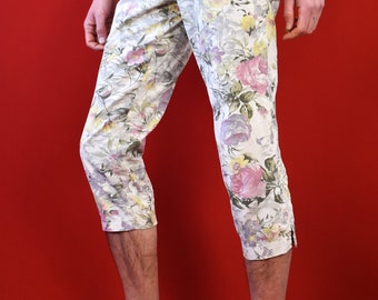 Pantaloni capris floreali bianchi vintage anni '90 - Pantaloni romantici retrò - Design italiano - Cottagecore