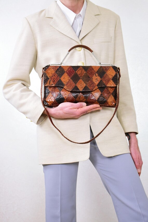 Exotic Patchwork Leather Handbag | Sculptural 50s… - image 5