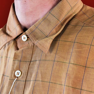 KRIZIA Designer Linen Shirt Brown Checkered Luxurious Made in Italy Linen Cotton Blend Mens Top Shirt Longsleeve Casual Shirt image 6