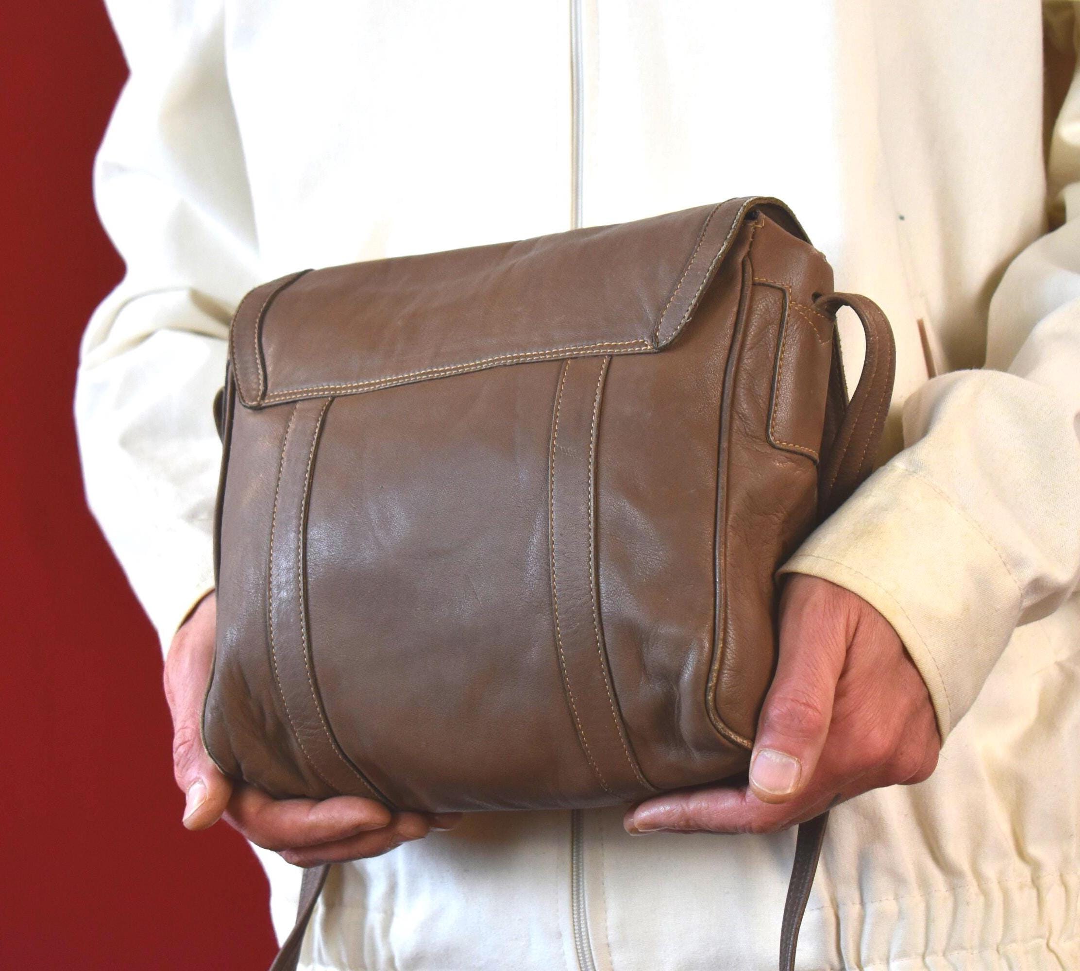 Vintage Tonino Lamborghini Leather Messenger Bag, Italian Brown