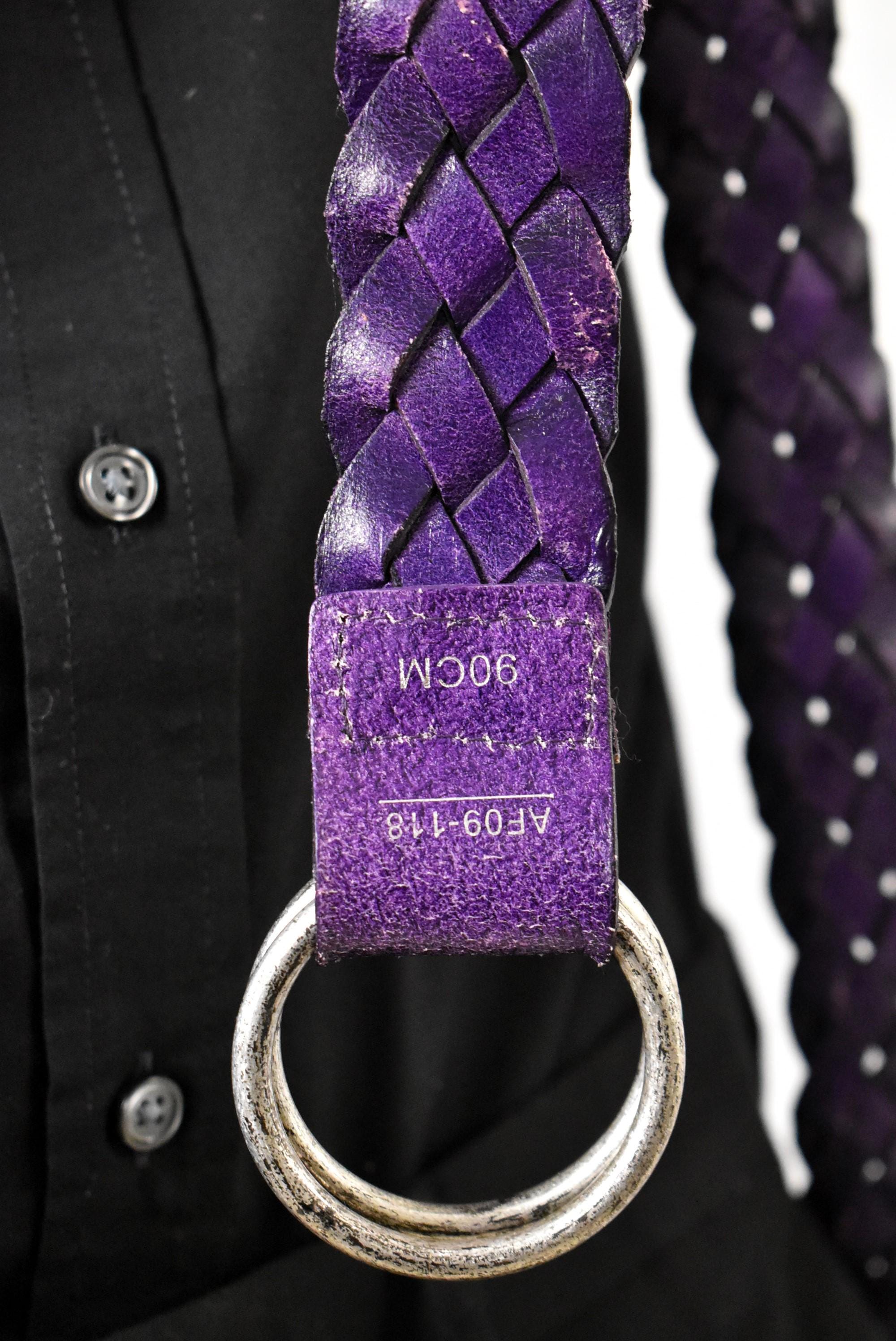 Vintage Woven Violet Leather Belt: Brass Buckle, Thick  display picture 2