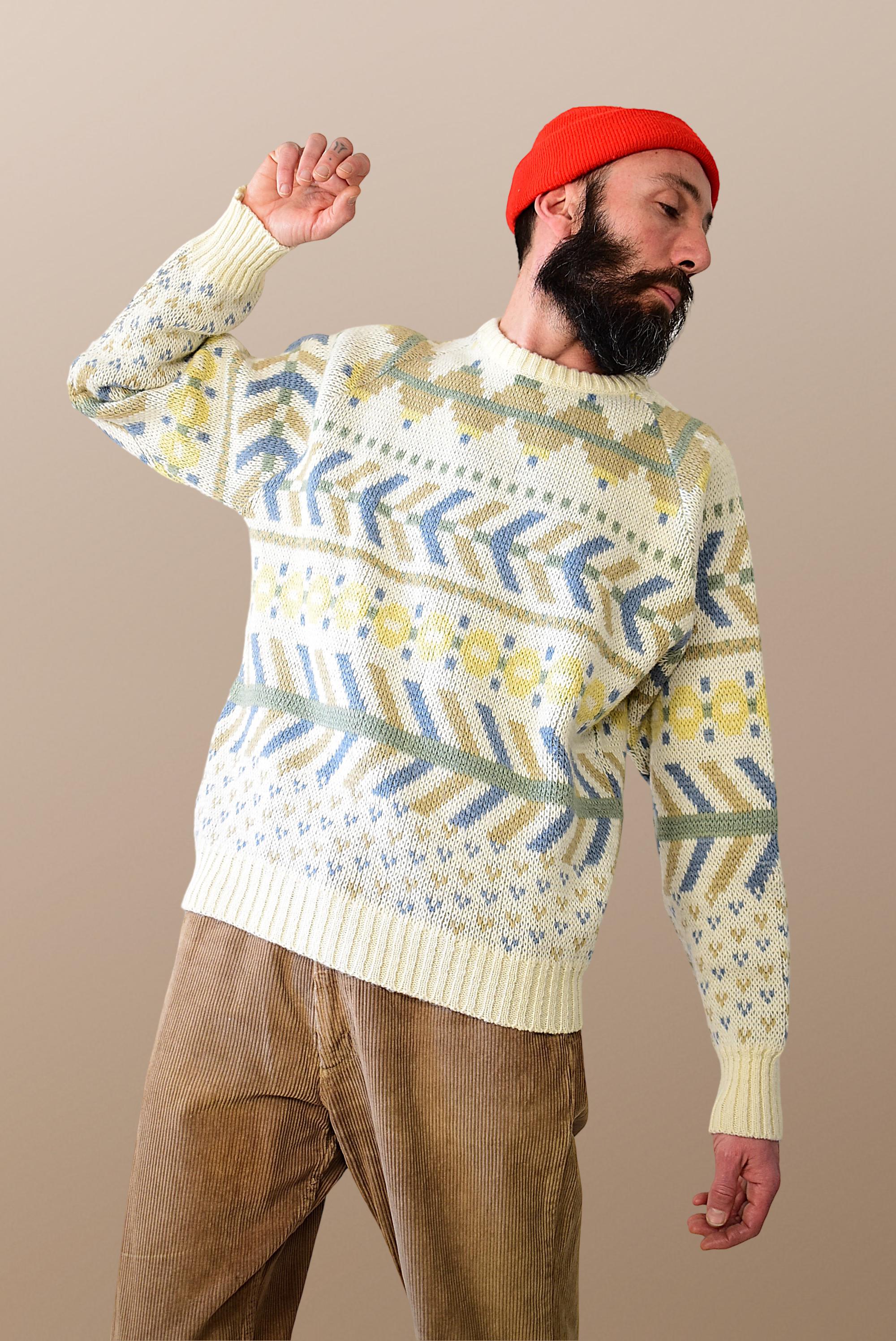 Vintage 80s Wool Sweater | Retro Geometric Knit | Made in