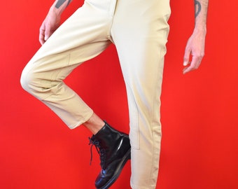 Pantalones Vintage de Diseñador MOSCHINO - Pantalones Beige Equitación - Lujosos Pantalones Oldmoney Blancos - Hecho en Italia - Ropa Deportiva Retro Cintura Alta