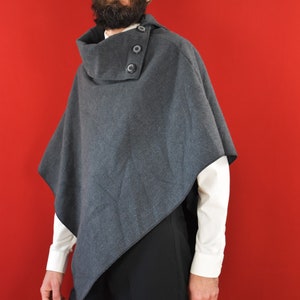 Italian Vintage Triangle Poncho Grey Boiled Wood Cape Minimal Nordic Style Ruana Capsule Wearing image 5