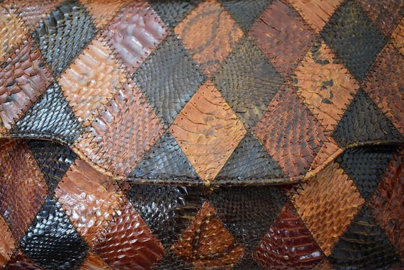Exotic Patchwork Leather Handbag | Sculptural 50s… - image 13