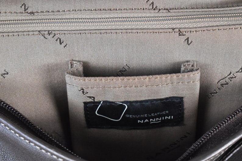NANNINI Luxurious Shoulderbag 90s Y2K Brown Leather Handbag Vintage Purse Baguette bag Kellybag Bowler Totebag Shopper image 10