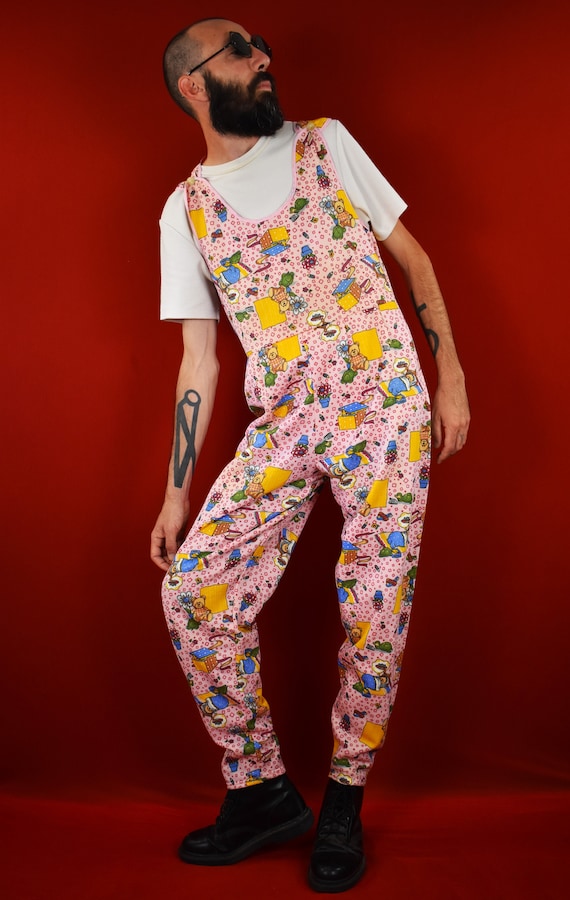 Vintage 70s Teddy Bear Fleece Jumpsuit: Pink Kidcore Overalls - Etsy