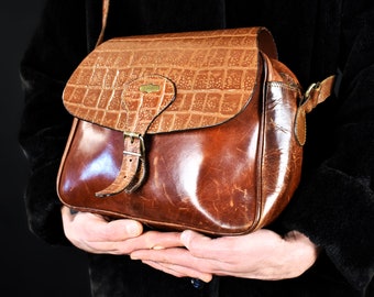 80s Italian Vintage Real Leather Crossbody bag - Brown Handmade Shoulderbag - El Campero messenger bag - Saddlebag - Vintage Purse