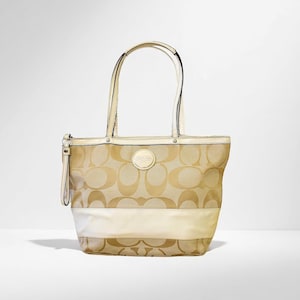 Vintage Coach Monogram Tote Bag: Y2K Beige Canvas Shoulder Bag