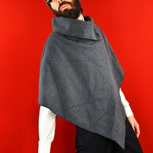 Italian Vintage Triangle Poncho Grey Boiled Wood Cape Minimal Nordic Style Ruana Capsule Wearing image 2