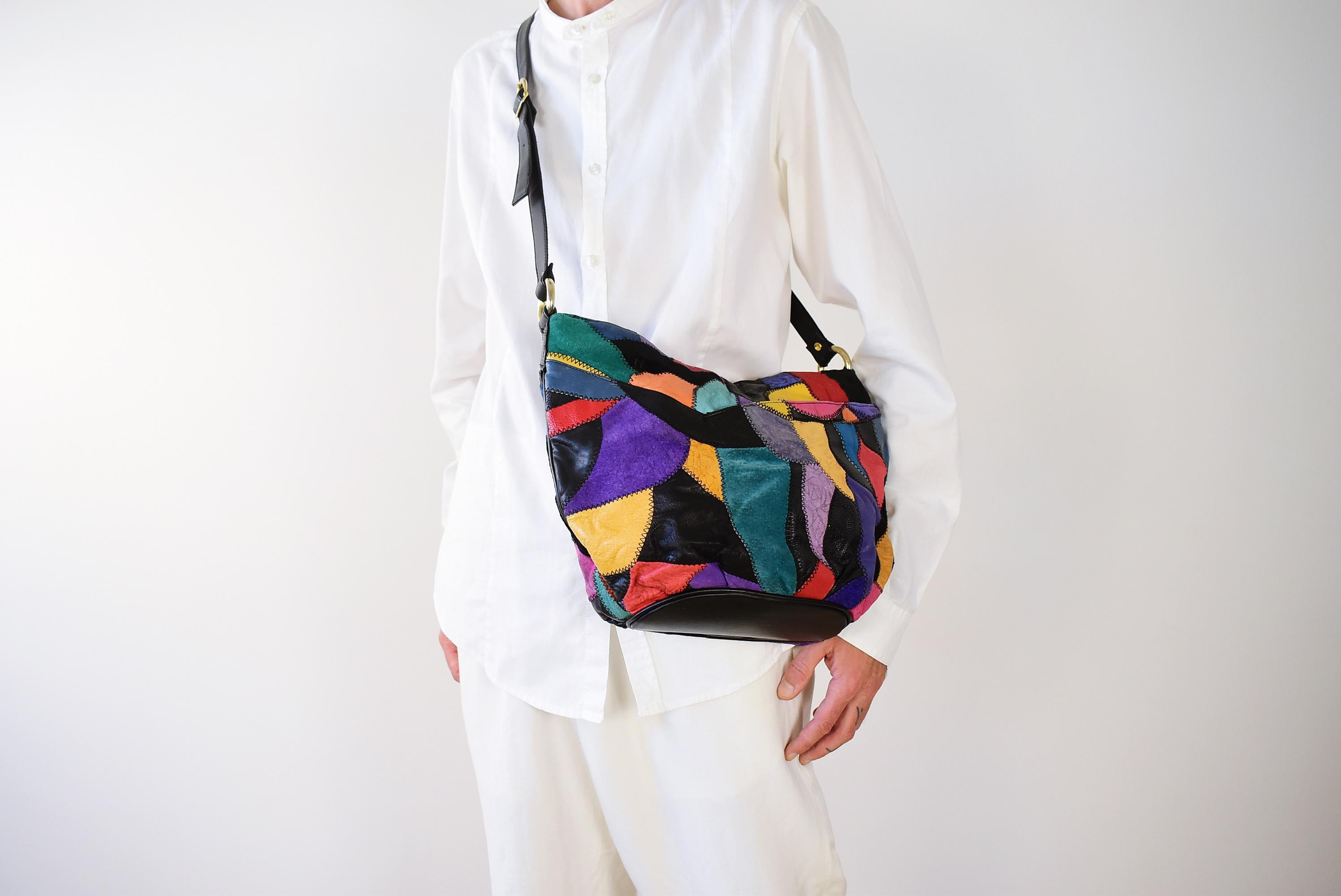 Vintage 80s Colorblock Leather Bag - Etsy