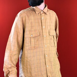 KRIZIA Designer Linen Shirt Brown Checkered Luxurious Made in Italy Linen Cotton Blend Mens Top Shirt Longsleeve Casual Shirt image 3