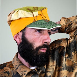 Handgemaakte patchwork Bretonse pet: dubbelzijdige Italiaanse gerecyclede stoffen, funky baret