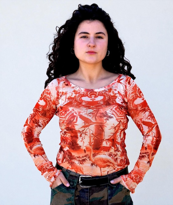 Rare Jean Paul Gaultier Soleil Mesh Top | 90s Flamingo Print