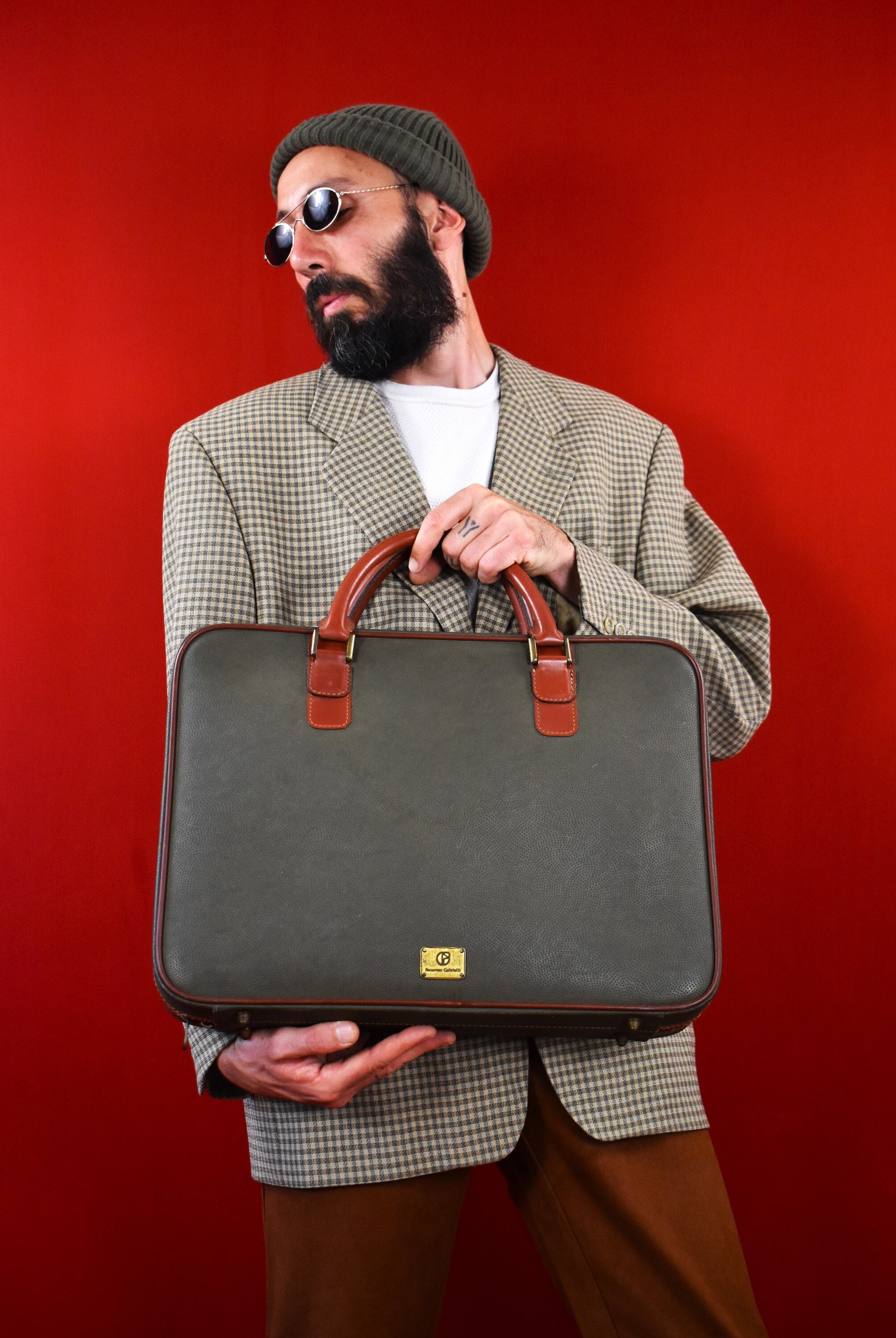 NAZARENO GABRIELLI Valigia in pelle vintage italiana Borsa di