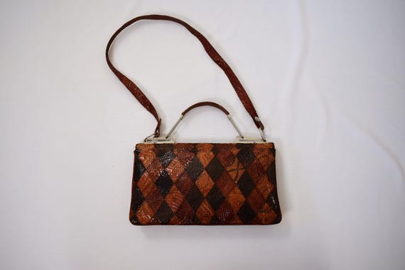 Exotic Patchwork Leather Handbag | Sculptural 50s… - image 17