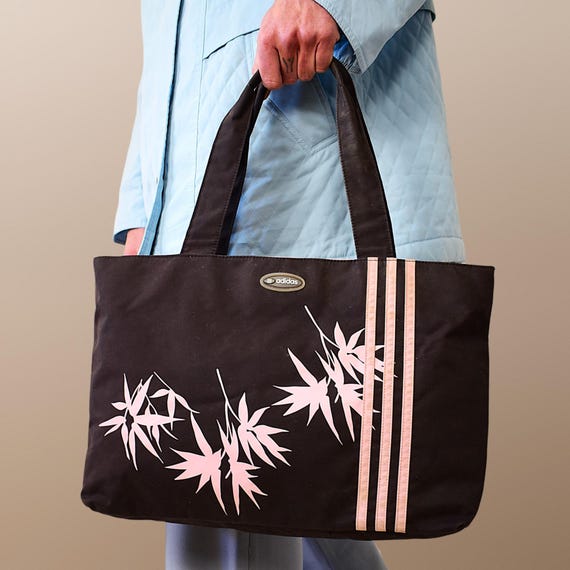 Y2K Adidas Tote Bag: Vintage Cult Pink Bamboo Print Nylon Shoulder