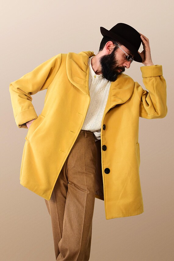 70s Italian Wool Coat: Vintage Mustard Yellow Oversized Jacket - Etsy