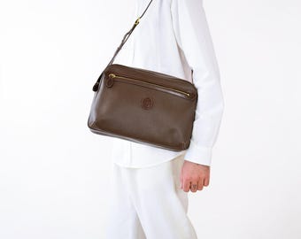1990s Vintage Trussardi Camera Bag | Brown Leather Italian Designer Crossbody Bag