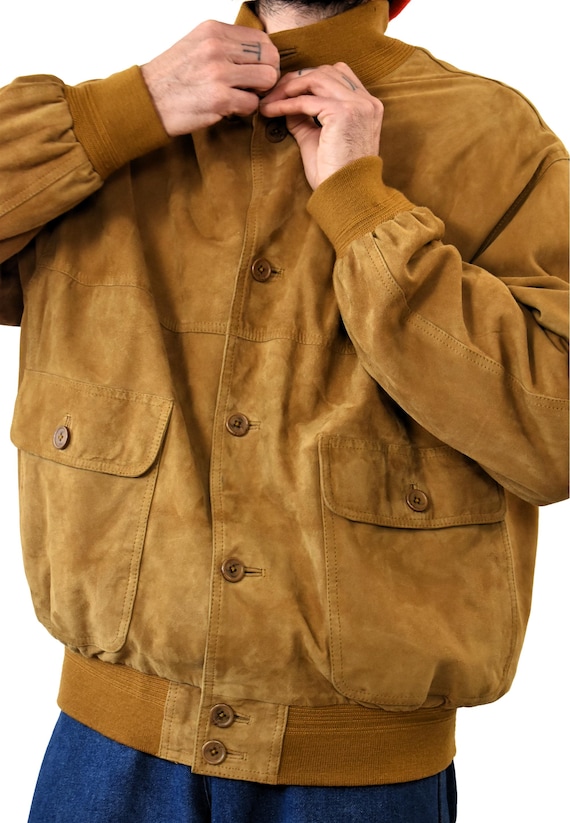 90’s Suede Leather Blouson Bomber Jacket 1990s Leather Bomber Jacket Free Shipping - The Vintage Twin