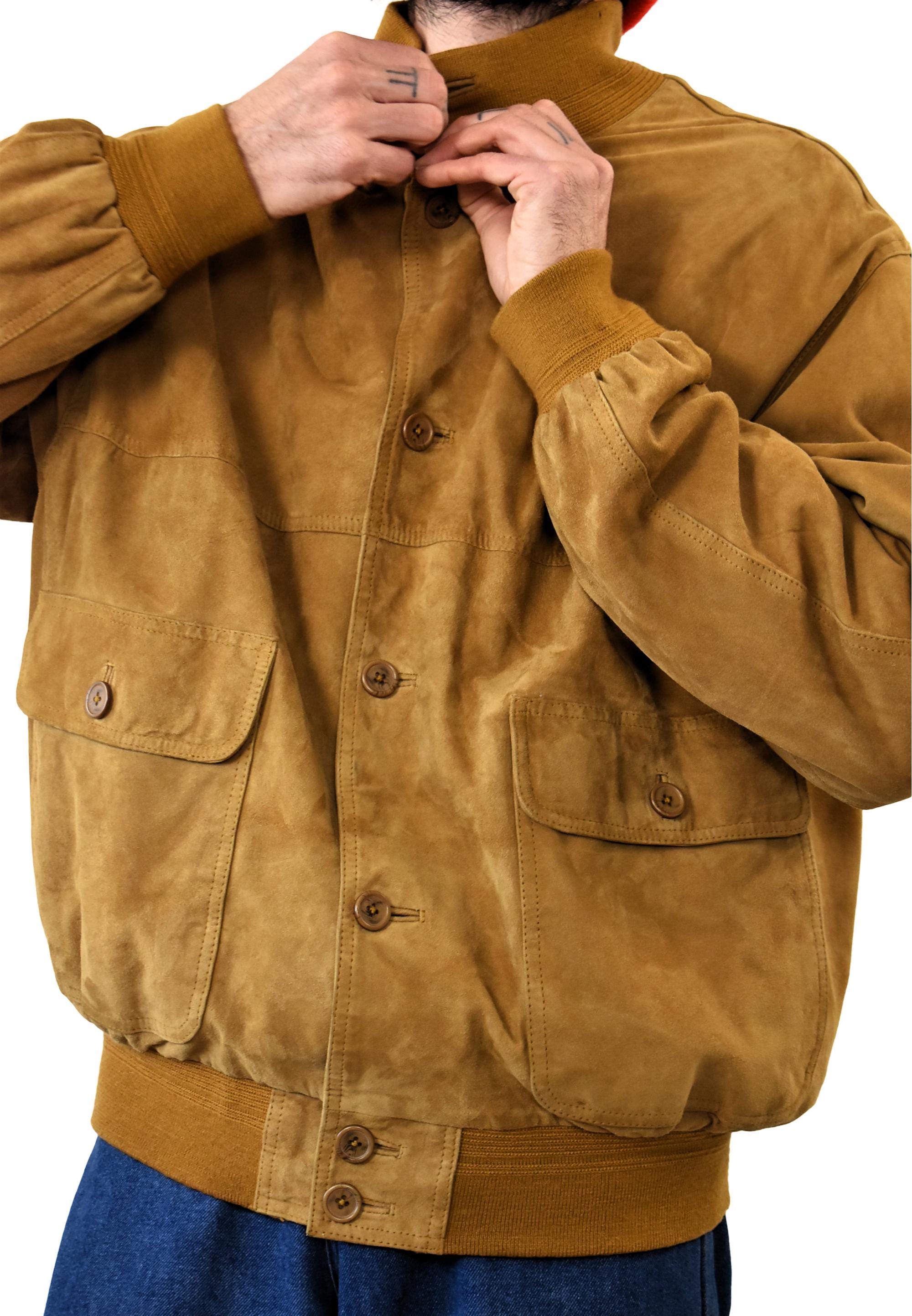 Vintage 90s Suede Bomber Jacket | Italian Brown Leather Coat