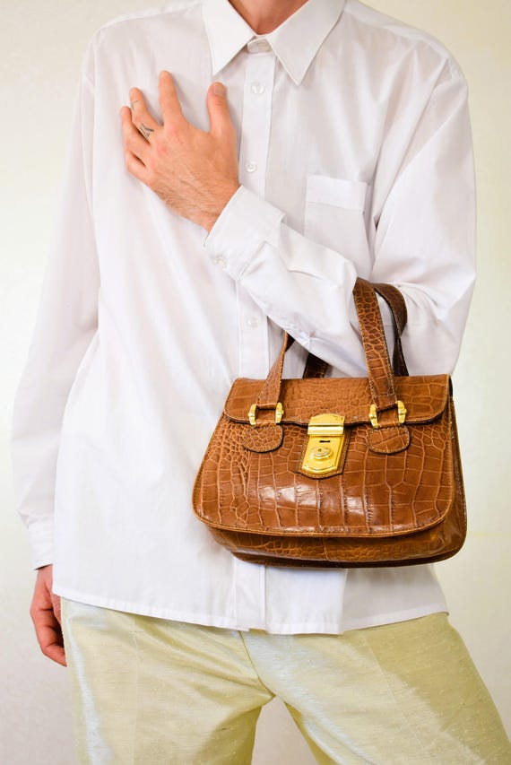 Croc Embossed Leather Handbag: Italian Vintage Francesco Biasia