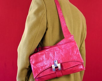 JEUNESSE Red Luxurious Italian 70s Vintage Leather Bag  - Shoulderbag - Artisan Handmade Purse - Handbag - Designer Bag