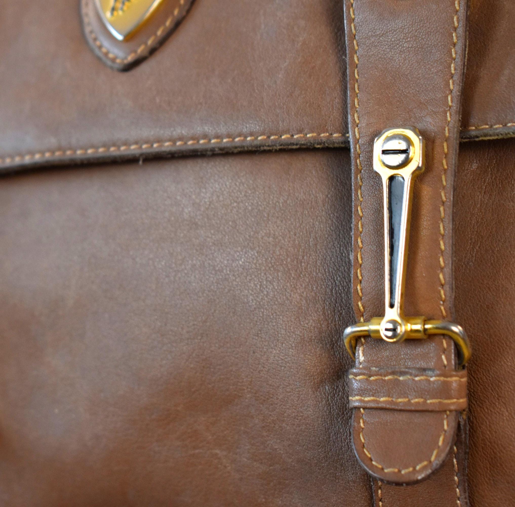 Vintage Tonino Lamborghini Leather Messenger Bag, Italian Brown