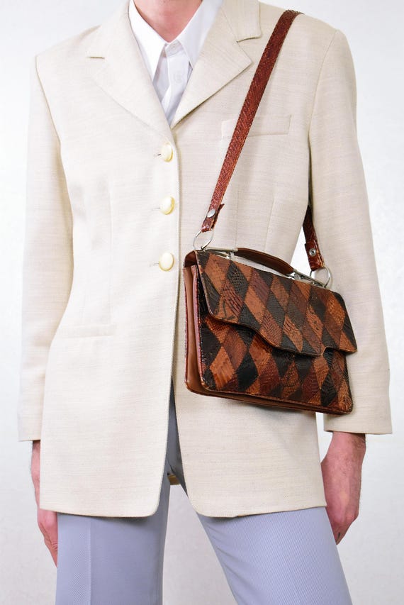 Exotic Patchwork Leather Handbag | Sculptural 50s… - image 4