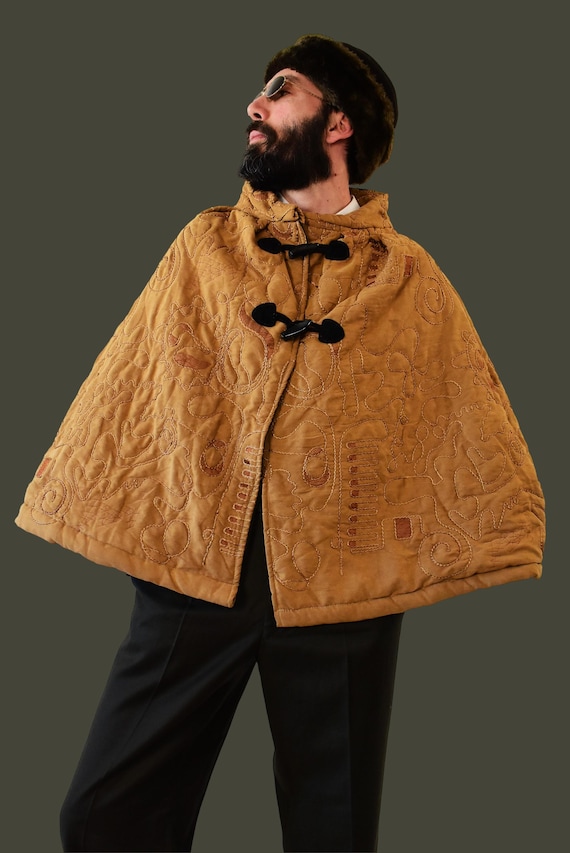 Vintage 80s Embroidered Wool Cape: Italian Handcrafted