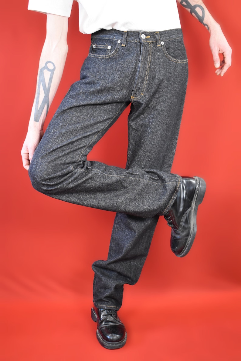 Exquisite Italian Raw Denim Private Labe Jeans Vintage 90s Denim Pants Cotton Pants Straight Pants Mid Raise Retro Pants image 1