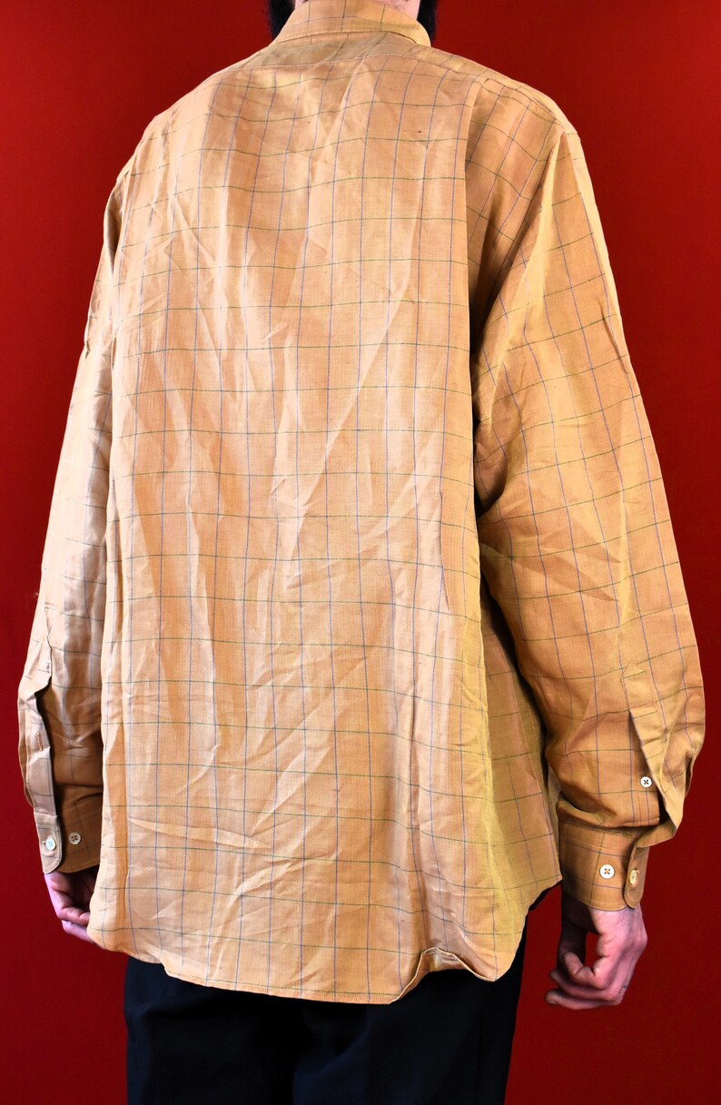 KRIZIA Designer Linen Shirt Brown Checkered Luxurious Made in Italy Linen Cotton Blend Mens Top Shirt Longsleeve Casual Shirt image 5