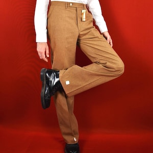 Vintage 70s Italian Flared Pants | Tailored Brown Twill Trousers | Chateau Core Light Academia | High Waist | Size S W34 Deadstock