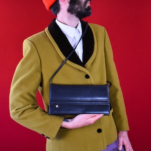 Vintage Italian Black Leather Shoulder Bag: 70s Clutch Crossbody
