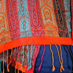 Pashmina and Silk Ethnic Scarf Cashmere 90s Vintage Shawl Fringed Double-Sided Traditional Scarf Luxus Vintage image 7