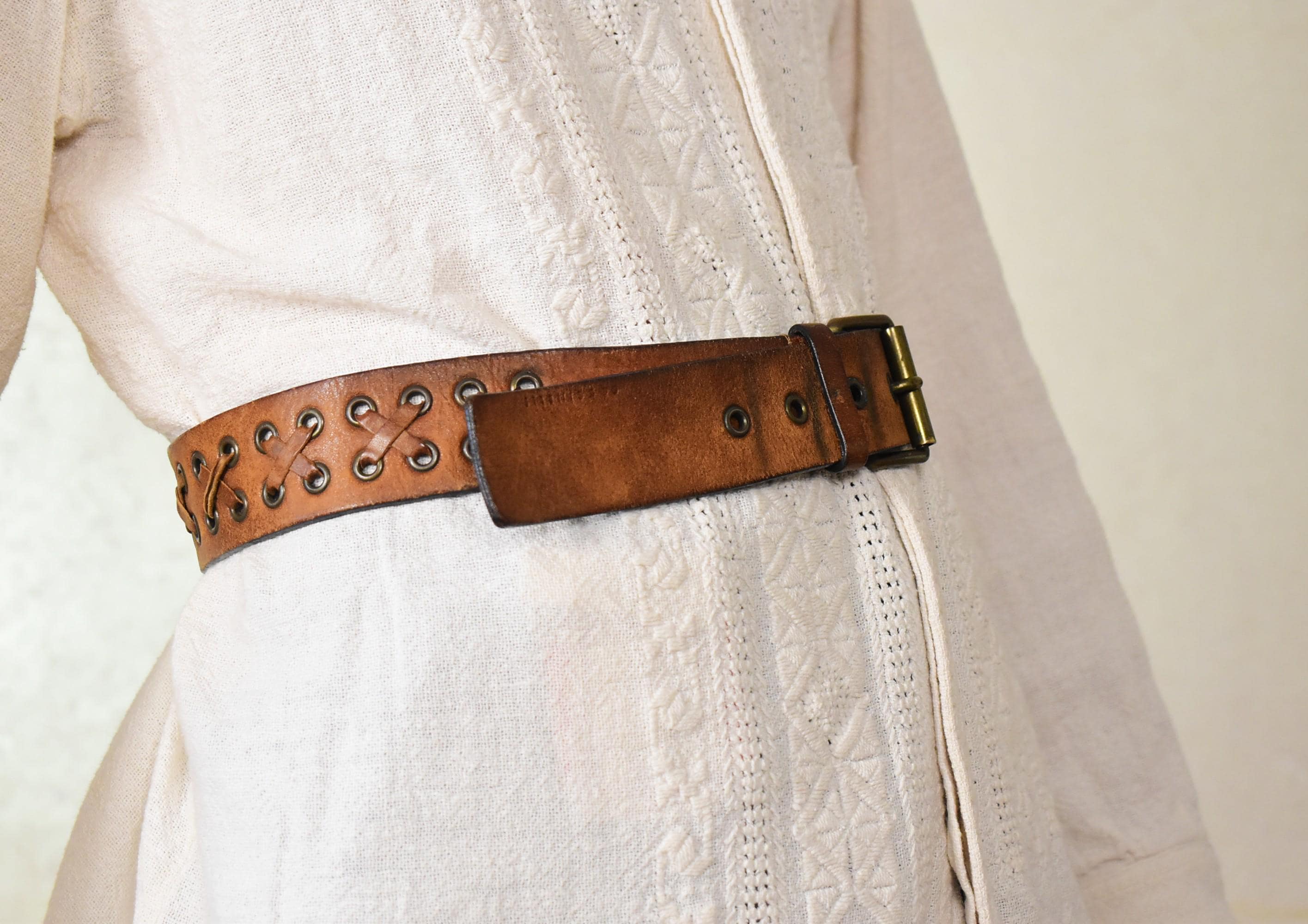 Vintage Ginnie Johansen brown brass made in Italy belt m medium boho Vintage 1980s Ginnie Johansen Genuine Leather | Mercari main image 2