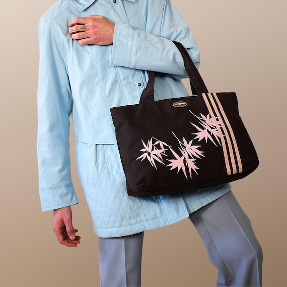 Y2K Adidas Tote Bag: Vintage Cult Pink Bamboo Print Nylon Shoulder