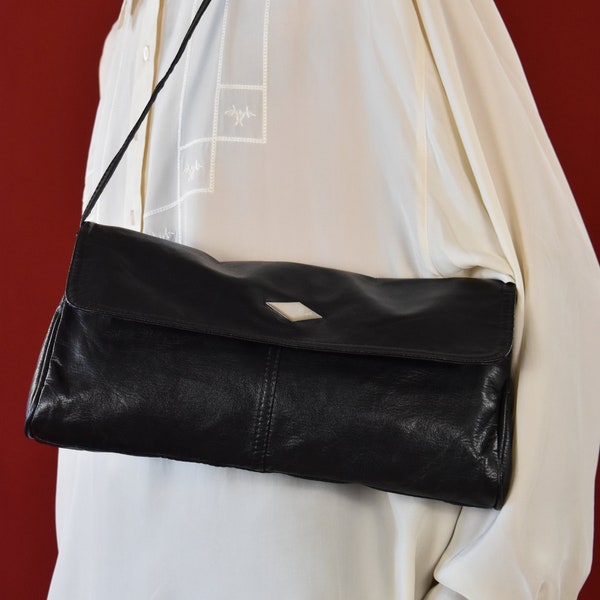 90s black shoulderbag | Vintage handbag and backpack| Minimalist black compact bag