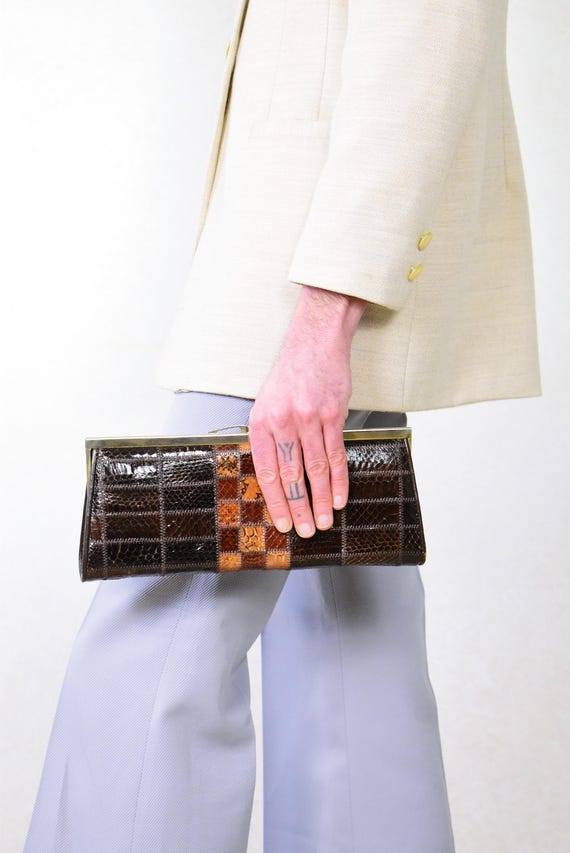 1970s Exotic Python Frame Bag – Convertible Gold … - image 3