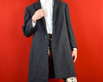 Trench-coat en laine italien vintage des années 70 - veste blazer rétro des années 80 - manteau long - affaires - garde-robe capsule - manteau grand-père oversize unisexe