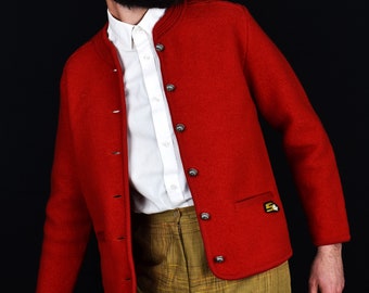 Traditional Austrian Vintage Cardigan - Stapf Tyrol Boiled New Wool Tracht - Strickjacke Red Vintage 90s - Folk Sportswear
