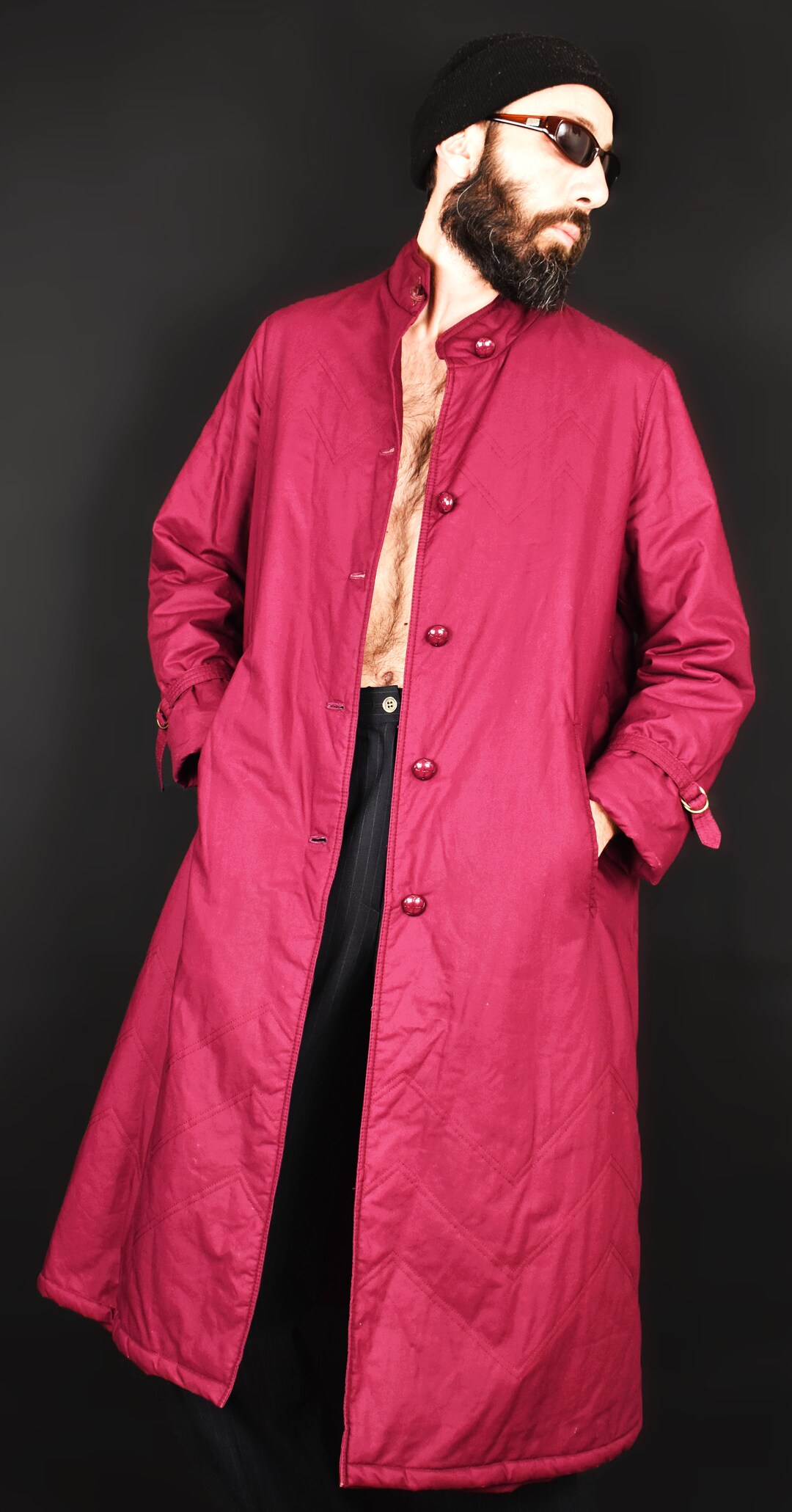 80年代ヴィンテージキルティングコットンコート：バーガンディのドイツ