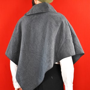 Italian Vintage Triangle Poncho Grey Boiled Wood Cape Minimal Nordic Style Ruana Capsule Wearing image 6