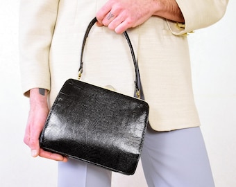1940er Jahre Italienische Geprägte Lederrahmen Handtasche | Antike Konstruktion Top Henkel Geldbörse